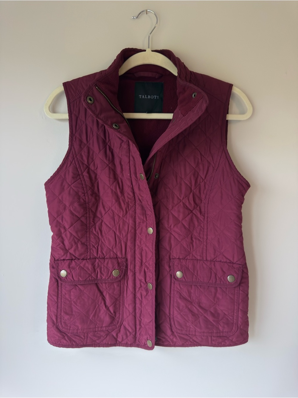 Talbots Quilted Wine-Red Sleeveless Vest